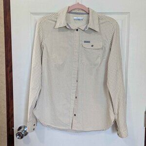 Columbia Size Extra Small Cream Plaid Long Sleeve Button Up W/ Adjustable Cuffs